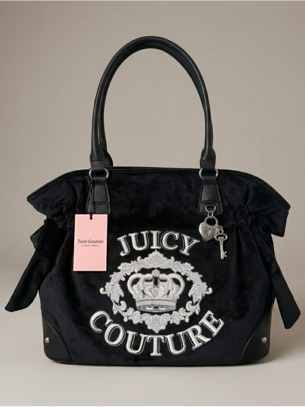 NWT Juicy Couture Black Silver Falling for Juicy Tote Bag Y2K 2000s Travel